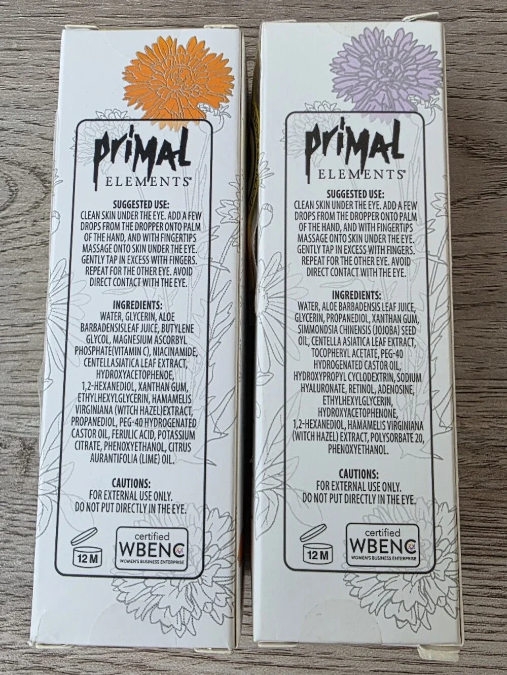 Primal Elements Under Eye Serum Set Vitamin C + Retinol 1 oz Each Brightening
